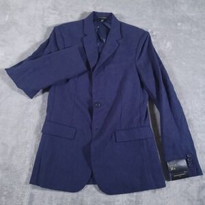 Banana Republic Blazer Mens 38R Modern Slim Linen Blend Blue Herringbone Jacket